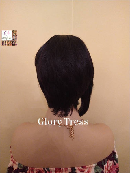 Short Razor Cut Full Wig With Side Bangs, Pixie Cut, 100% Human Hair Wig, Black Wig, African American Wig, Ready To Ship //DIVINE