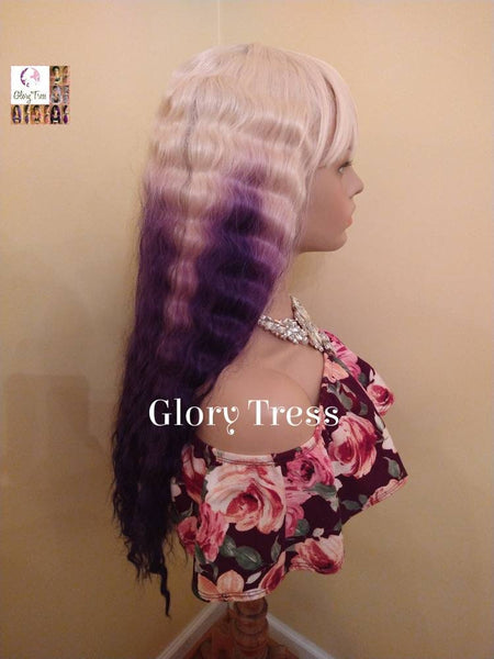 Wig, Wavy Wig, Wigs, China Bang Wig, Ombre Purple Wig, Glory Tress, NEW ARRIVAL,  Ready To Ship // OCEAN