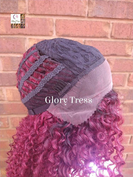 Lace Front Wig, Kinky Curly Wig, Curly Afro Wig, Ombre Burgundy Wig, Glory Tress, African American Wig, Ready To Ship //TAMAR