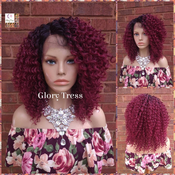 Lace Front Wig, Kinky Curly Wig, Curly Afro Wig, Ombre Burgundy Wig, Glory Tress, African American Wig, Ready To Ship //TAMAR