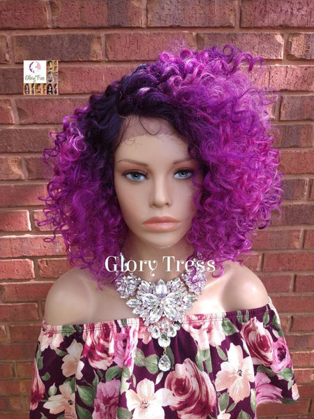 Lace Front Wig, Kinky Curly Wig, Curly Afro Wig, Ombre Pink Wig, Purple Wig,  Glory Tress, African American Wig, Ready To Ship // LIBERTY
