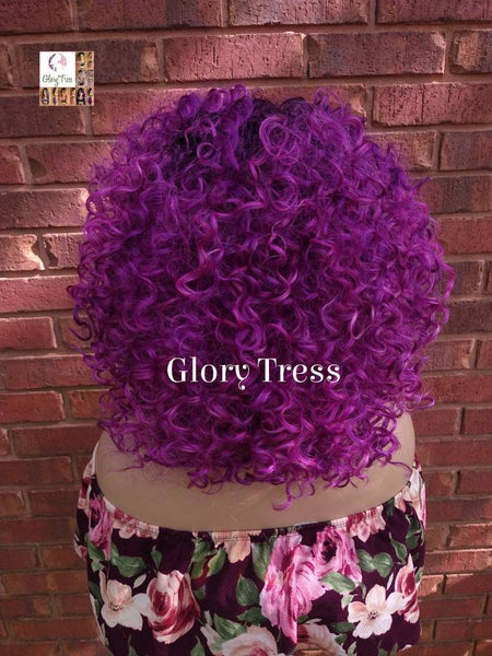 Lace Front Wig, Kinky Curly Wig, Curly Afro Wig, Ombre Pink Wig, Purple Wig,  Glory Tress, African American Wig, Ready To Ship // LIBERTY