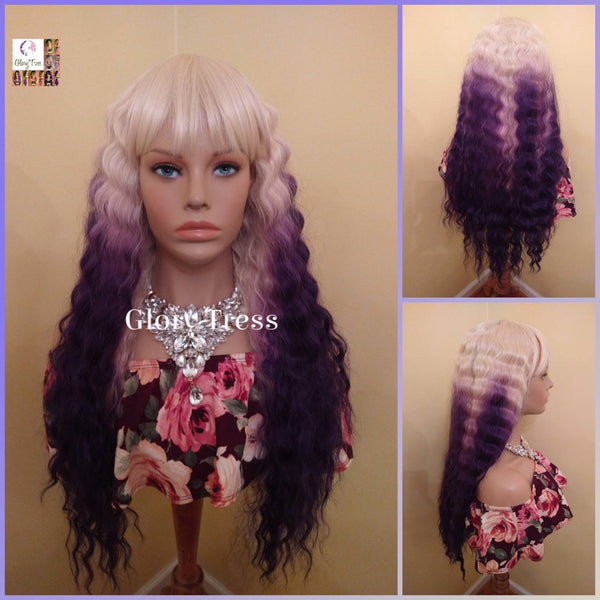 Wig, Wavy Wig, Wigs, China Bang Wig, Ombre Purple Wig, Glory Tress, NEW ARRIVAL,  Ready To Ship // OCEAN