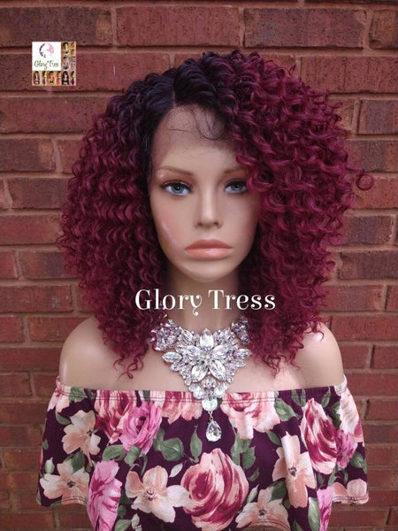 Lace Front Wig, Kinky Curly Wig, Curly Afro Wig, Ombre Burgundy Wig, Glory Tress, African American Wig, Ready To Ship //TAMAR