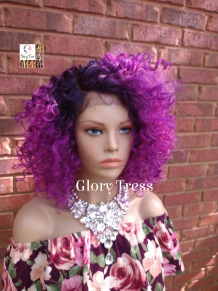 Lace Front Wig, Kinky Curly Wig, Curly Afro Wig, Ombre Pink Wig, Purple Wig,  Glory Tress, African American Wig, Ready To Ship // LIBERTY