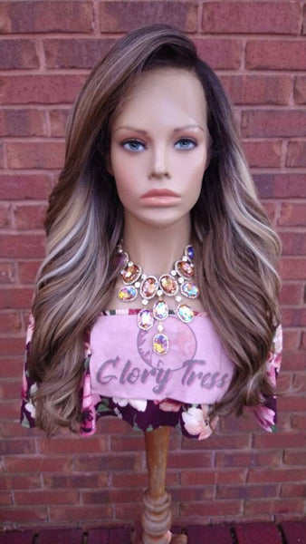26" Curly Lace Front Wig Pre-Plucked HD Lace Wig Human Hair Blend Ash Blonde Wig With Highlights 13X6 Free Parting Glory Tress - GLAMOUR