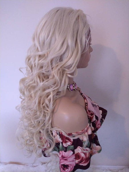 Blonde Curly Lace Front Wig 613 Platinum Blonde Human Blend Wigs For Women 13x6 Free Parting Wig, Alopecia Chemo Wigs Glory Tress - LUXURY