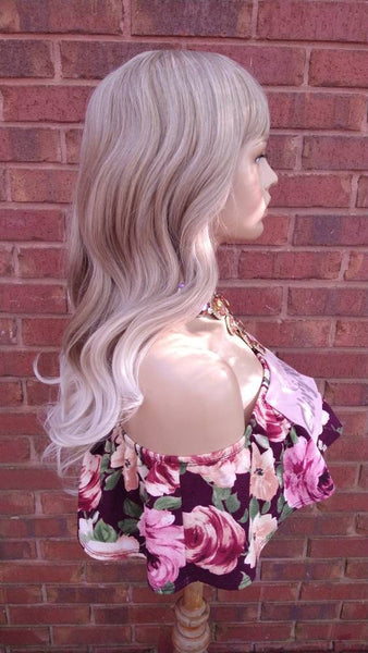 Light Ash Blonde Wavy Wig Ombre Wig Synthetic Wigs With Wispy Bangs Wigs For White Women Glory Tress Wigs Alopecia Chemo Wig - FAITH