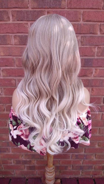 Light Ash Blonde Wavy Wig Ombre Wig Synthetic Wigs With Wispy Bangs Wigs For White Women Glory Tress Wigs Alopecia Chemo Wig - FAITH