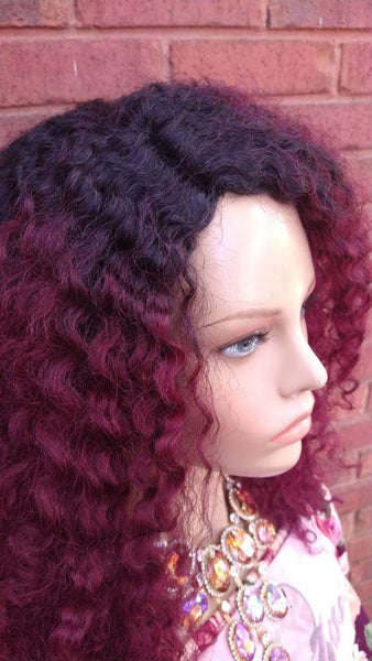 Kinky Curly Full Wig 100% Brazilian Virgin Remy Human Hair Ombre Burgundy Wig For Black Women Alopecia Chemo Wigs Glory Tress - MEEK