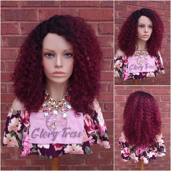 Kinky Curly Full Wig 100% Brazilian Virgin Remy Human Hair Ombre Burgundy Wig For Black Women Alopecia Chemo Wigs Glory Tress - MEEK