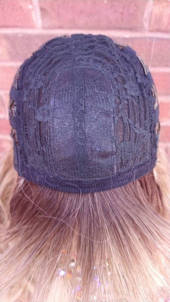 Ombre Ash Blonde Wavy Wig  Synthetic Wig With Wispy Bangs Wigs For White Women Glory Tress Wigs Alopecia Chemo Wig Heat Resistant - GLORIOUS