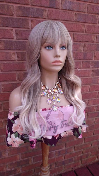 Light Ash Blonde Wavy Wig Ombre Wig Synthetic Wigs With Wispy Bangs Wigs For White Women Glory Tress Wigs Alopecia Chemo Wig - FAITH