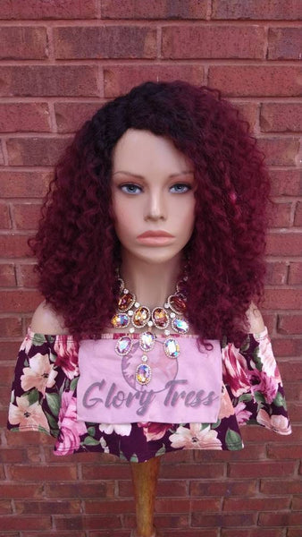 Kinky Curly Full Wig 100% Brazilian Virgin Remy Human Hair Ombre Burgundy Wig For Black Women Alopecia Chemo Wigs Glory Tress - MEEK