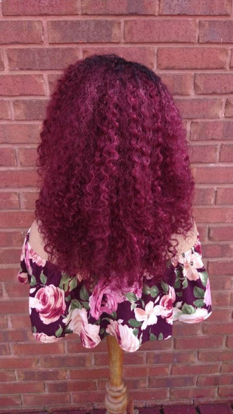 Kinky Curly Full Wig 100% Brazilian Virgin Remy Human Hair Ombre Burgundy Wig For Black Women Alopecia Chemo Wigs Glory Tress - MEEK