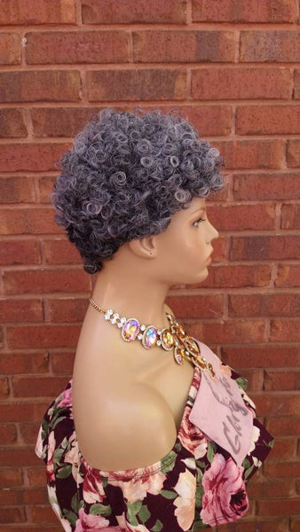 Kinky Curly Gray Wig Curly Full Wig With Short Bangs Ombre Silver Gray Wig  Afro Wig African American Wig Glory Tress // STERLING QUEEN