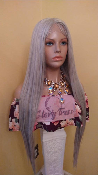 Lace Front Wig Silver Blonde Wig For Women HD Lace Wig With Baby Hair Long Straight Wig Chemo Alopecia Wig Glory Tress - DIVA