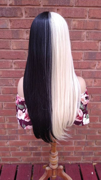 Blonde & Black Lace Frontal Wig Straight Wig With HD Lace Human Blend Wig 13x6 Free Parting Glory Tress Wigs Alopecia Wig - COOKIE