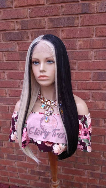 Blonde & Black Lace Frontal Wig Straight Wig With HD Lace Human Blend Wig 13x6 Free Parting Glory Tress Wigs Alopecia Wig - COOKIE