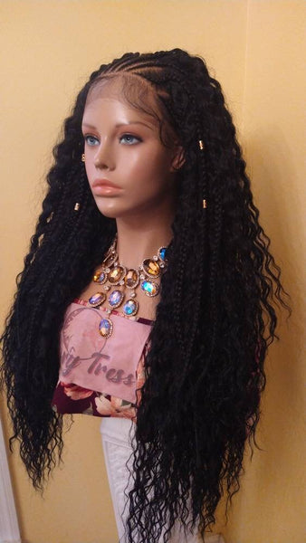 Curly Lace Front Wig Hand-Braided Wig Fulani Tribal Braided African American Wig 13x4 Free Parting Cornrow Wig  Glory Tress - SHEBA