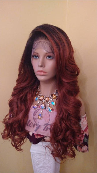 Curly Lace Frontal Wig Pre-Plucked HD Lace Wig Yaki Human Hair Blend Wig Ombre Copper Red For Women 13X6 Free Parting Glory Tress- PRINCESS