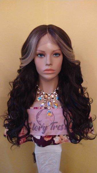 Brown Wavy Lace Front Wig | Ombre Brown Wig With Blonde Highlights |  Glory Tress Wigs | Alopecia Chemo Wig / SHEBA