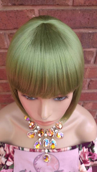 Green Synthetic Bob Wig with Bangs Short Bob Straight Hair Wigs For Women China Bangs Bob Style Heat Resistant Wig Glory Tress - FRESH