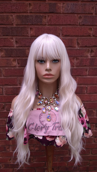 China Bangs Full Wig, #60 White Platinum Blonde Wig, Long Wavy Wig,  Blonde Wig //EGYPTIAN QUEEN
