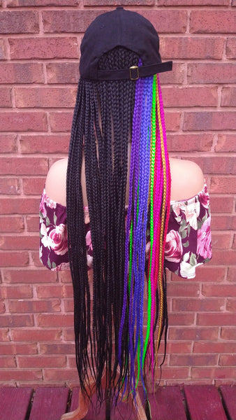 Braided Hat Wig, 35" Long Rainbow Box Braids, Throw On An Go Wig, Black Braided Wig, African American Hairstyle //JUSTICE