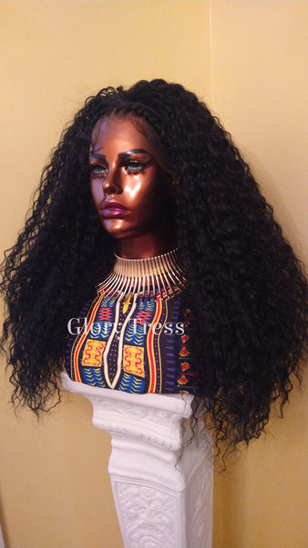 Braided Curly Lace Front Wig | HD Lace Human Hair Blend Wig | African American Wig | Curly Black Wig | Glory Tress -TRIBAL QUEEN