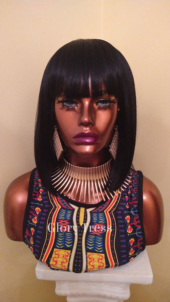 Egyptian Bob Wig | 100% Human Hair Blend Wig | Straight Full Wig | China Bob Wig With Bangs | African American Wig / EGYPTIAN QUEEN