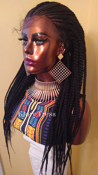 Fulani Box Braids Lace Front Wig | Human Hair Blend | African American Wig | Wig For Black Women | Corn Row Wig | Glory Tress -TRIBAL QUEEN2