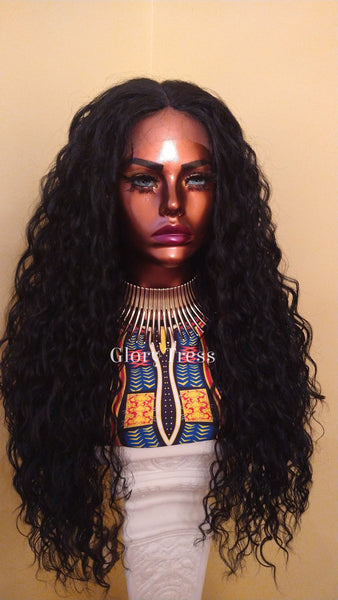 Curly Lace Front Wig | 13x 6 HD Lace Human Hair Blend Wig | African American Wig |Curly Black Wig | Glory Tress -QUEEN ESTHER