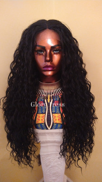 Curly Lace Front Wig | 13x 6 HD Lace Human Hair Blend Wig | African American Wig |Curly Black Wig | Glory Tress -QUEEN ESTHER