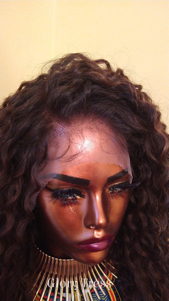 Curly Lace Front Wig | 13x 6 HD Lace Human Hair Blend Wig | African American Wig | Curly Ombre Brown Wig | Glory Tress -QUEEN JIN