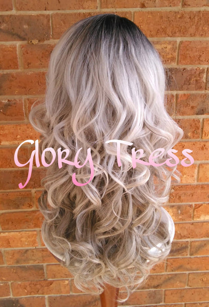 READY To SHIP // Long & Curly Silver/Gray Lace Front Wig, Ombre Silver Wig, Dark Rooted Bombshell Wig // SALVATION