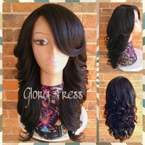 READY To SHIP // Long & Curly Lace Front Wig, Black Bombshell Wig // SALVATION (Free Shipping) - Glory Tress