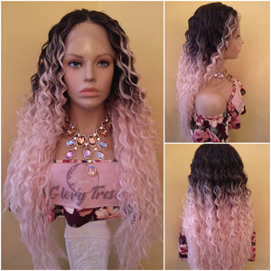28" Pink Curly Lace Front Wig Human Hair Blend 13x6 Lace Free Parting Ombre Pink Lace Frontal Wigs for Women Glory Tress - FLAWLESS FLOW