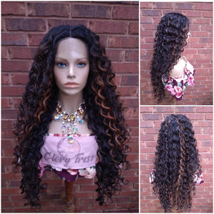 Curly Lace Front Wig HD Lace Wig African American Wig Deep Wave Black Wig With Highlights Alopecia Chemo Glory Tress Wigs // LUXURY LOCKS