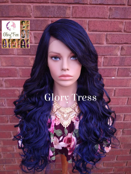 Lace Front Wig, Blue & Black Wig, Glory Tress Wigs, Long Loose Curly Lace Front Wig // GRACEFULNESS