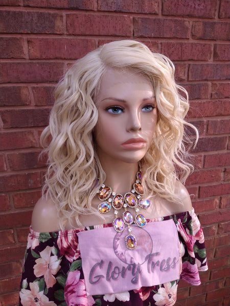 Platinum Blonde Wavy Lace Front Wig Bob Wig With Bangs HD Lace Wigs For White Women Chemo Alopecia Wigs Glory Tress - FAITHFUL