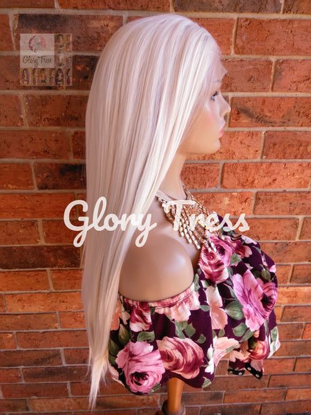 White Platinum Blonde Lace Wig, Long Straight Wig, 60 White Blonde Wig, Free Parting, Soft Swiss Lace, READY To SHIP // PURE