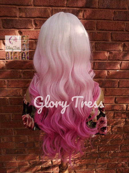 Wavy Lace Front Wig, Wig, Ombre Pink Wig, Glory Tress, Pink Wig, Unicorn Haircolor, Cosplay Wig, Heat Safe, ON SALE // DIVA