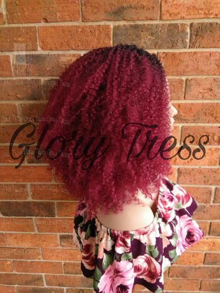 ON SALE // Kinky Curly Lace Front Wig, Big Curly Afro Wig, Ombre Burgundy Wig //GRAND - Glory Tress