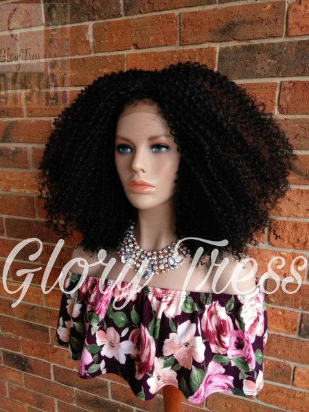 Kinky Curly Lace Front Wig, Big Curly Afro Wig, Black Wig With Auburn Highlights, Curly Wig, ON SALE // GRAND - Glory Tress
