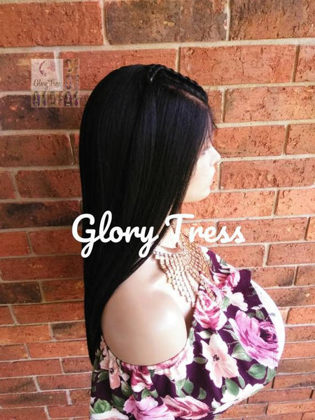 Straight Lace Front Wig, Hand-Braided Wig, Human Blended Wig, Corn Row Wig, African American Wig, 13x4 Lace / REDEMPTION