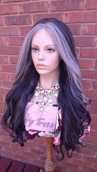 Sliver Gray Yaki Lace Front Wig Pre-Trimmed Lace Ombre Gray Wig For Women Wig Long Synthetic Wig Alopecia Chemo Wigs Glory Tress - STERLING