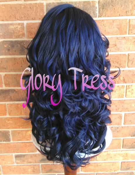 Lace Front Wig, Curly Lace Front Wig, Blue Wig, Glory Tress, Wig, Heat Safe, On Sale // SALVATION