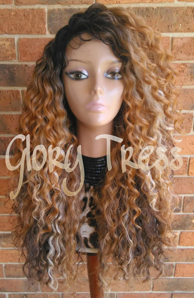 Long Kinky Curly Lace Front Wig, Ombre wig, Curly Blonde Wig, Beach Curls // RESTORE ( Free Shipping )