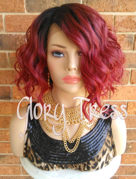 Wavy Bob Lace Front Wig, 100% Human Hair Blend, Ombre Red Wig // DELIGHT ( Free Shipping)